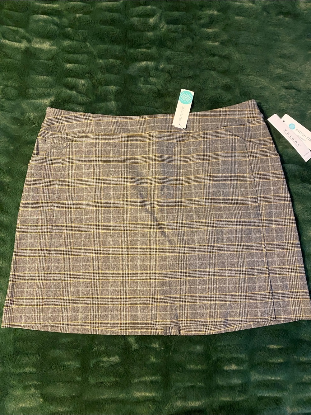 Tribal Plaid Mini Skirt w/ Hidden Shorts in Gray and Yellow